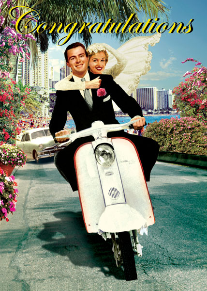 Scooter Wedding Congratulations Greeting Card by Max Hernn - Click Image to Close